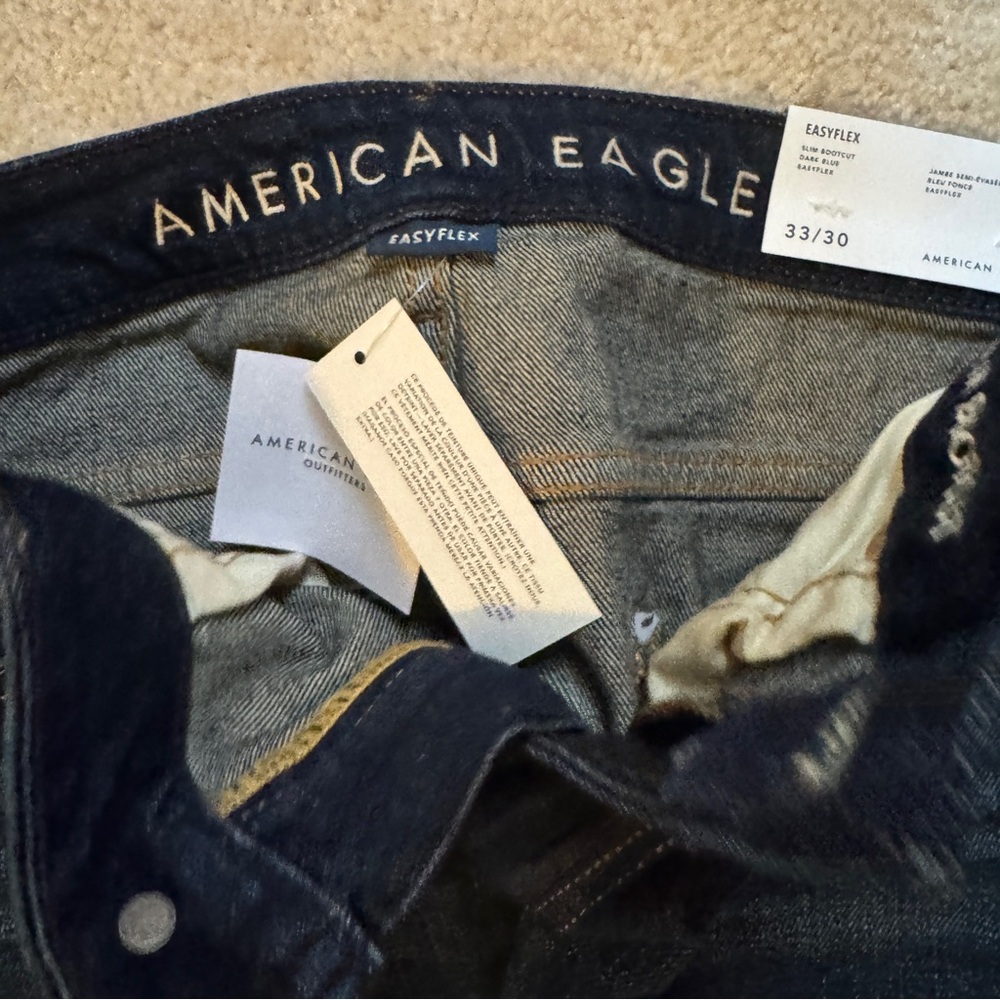 🆕 NWT American Eagle Men’s Slim Boot Flex Jeans - Dark Blue 33x30 - Picture 3 of 4